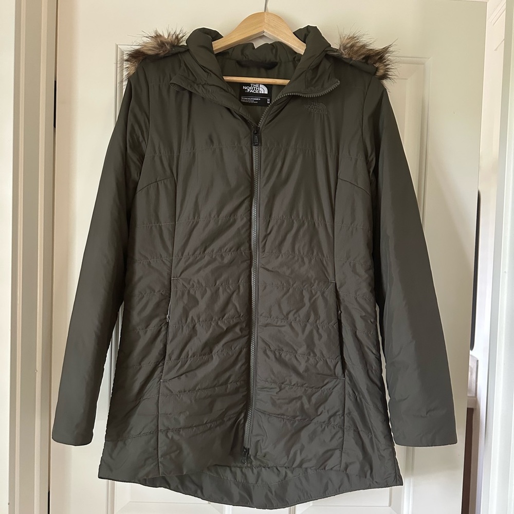 Women’s The North Face Olive Jacket with Removable Faux Fur-Trimmed Hood